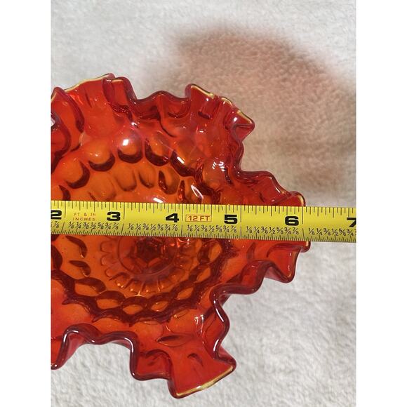 Fenton Orange Amberina Glass Thumbprint Compote Candy Dish UV reactive - Picture 4 of 10